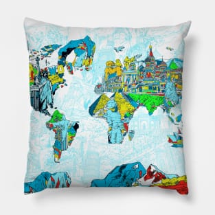 world map landmarks Pillow