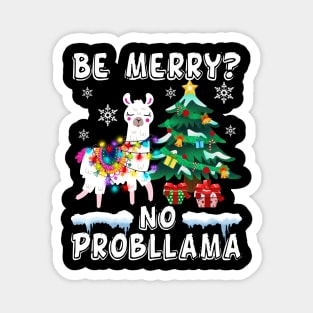 No Probllama Funny Santa Llama Christmas Magnet