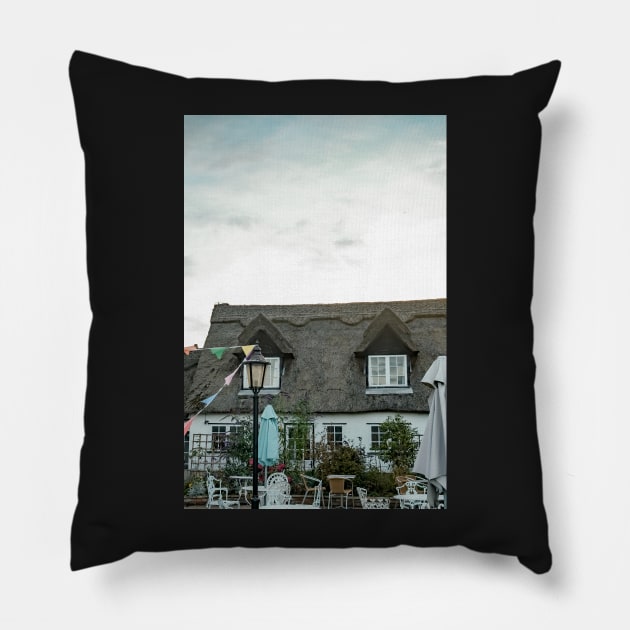 Pretty cafe with thatched roof in Norfolk Pillow by yackers1