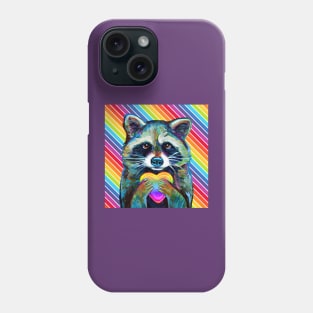 LGBTQ Rainbow Raccoon with Heart by Robert Phelps Phone Case