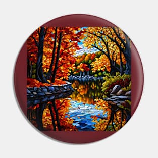 Stained Glass Autumn Scene Pin