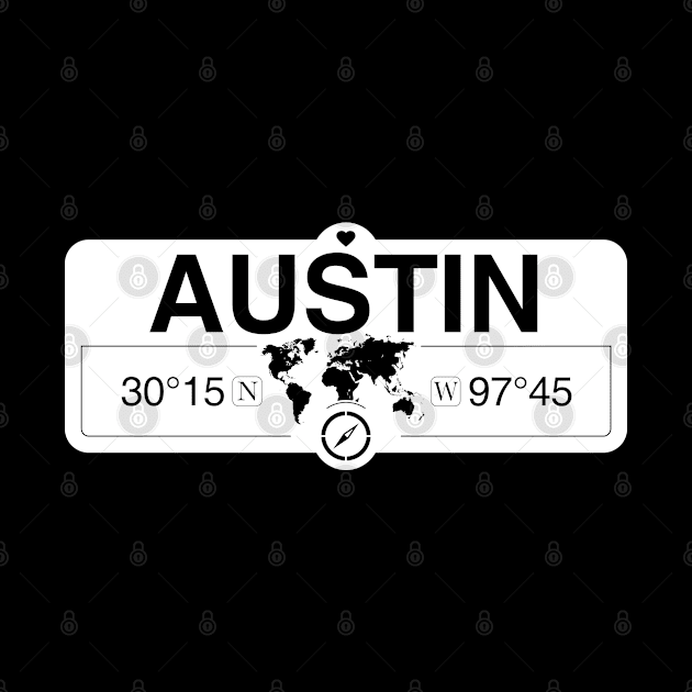 Austin Texas GPS Coordinates Map Artwork with Compass by MapYourWorld