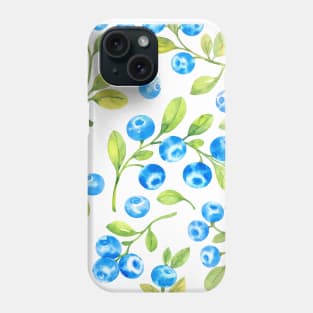 watercolor blueberries and leaves Phone Case