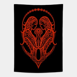 Red Gemini Zodiac Sign Tapestry