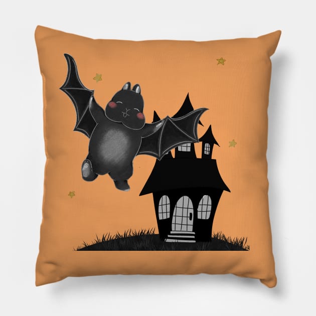 Black Bat Rabbit Fly Bunniesmee Pillow by GambarGrace