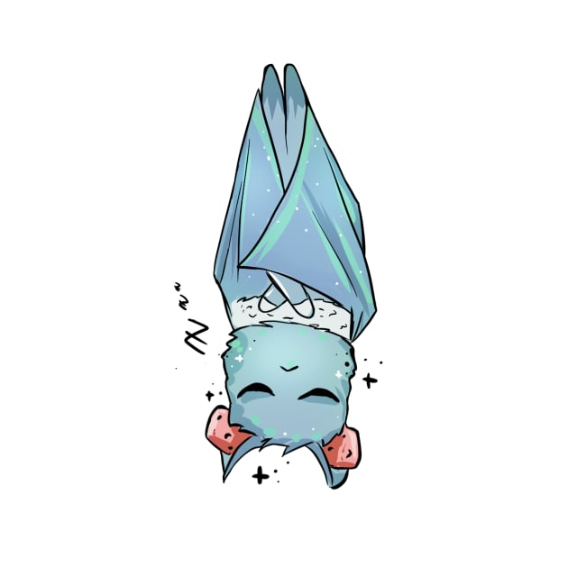 light blue cute bat sleeping upside down by Artlovelight