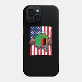 Zambia Flag American Flag Ripped - Gift for Zambian From Zambia Phone Case