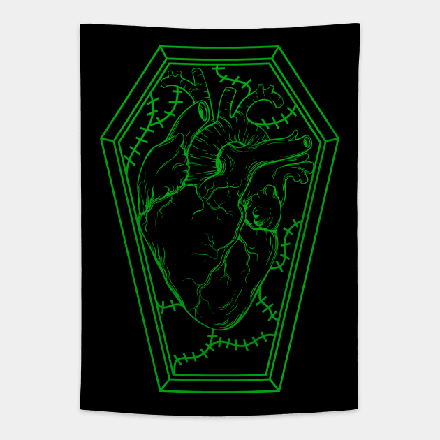 Human Heart in a Coffin Green Tapestry by RavenWake