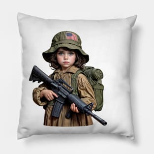 The Little Girl and a Toy Gun Pillow