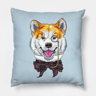 Funny cartoon hipster dog Akita Inu Pillow