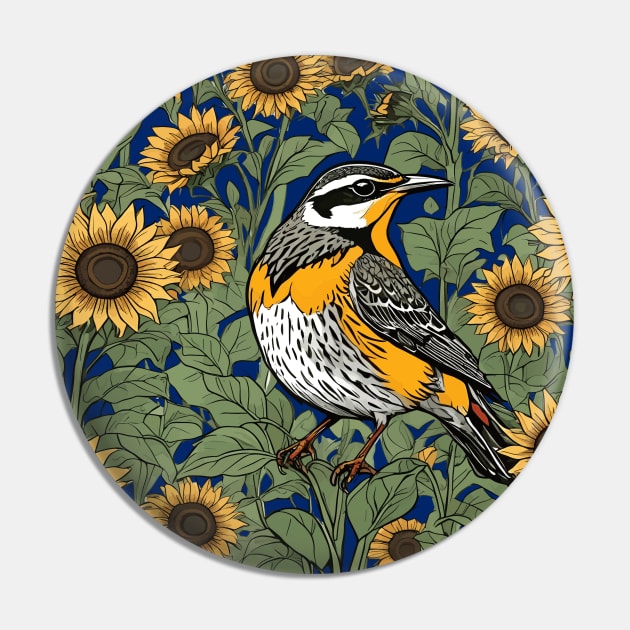 Western Meadowlark Bird Surrounded By Sunflowers Pin by taiche