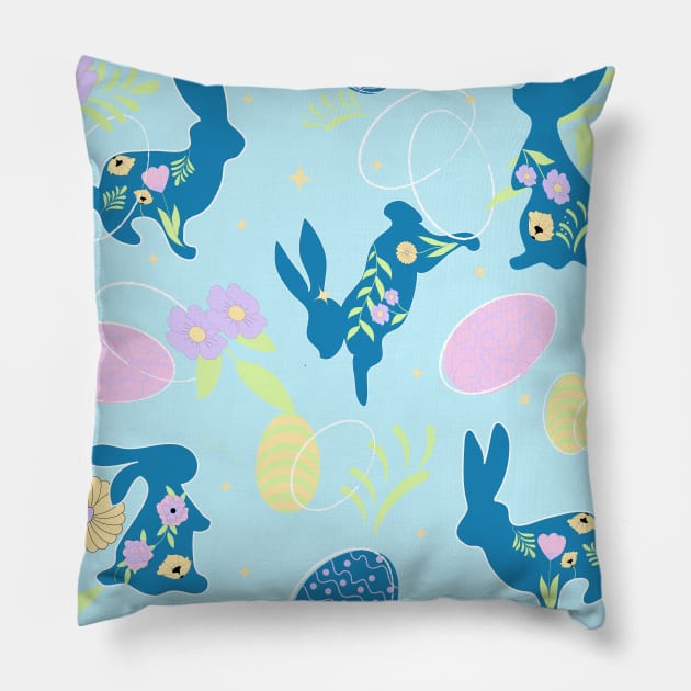 Happy Easter rabbit and eggsin pastel colors Pillow by DigitalInDesignGoods