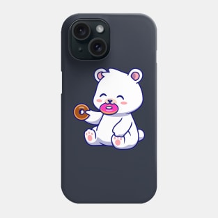 Cute Polar Bear Eating Doughnut Cartoon Phone Case