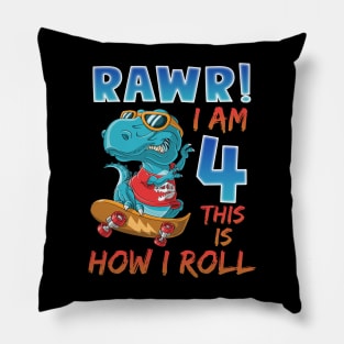 Rawr i am seven this is how i roll tee T-rex birthday tee Custom Birthday Kids Tee Dinosaur Birthday Gift Pillow