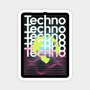 TECHNO  - Grid Globe (White/pink/lime) Magnet