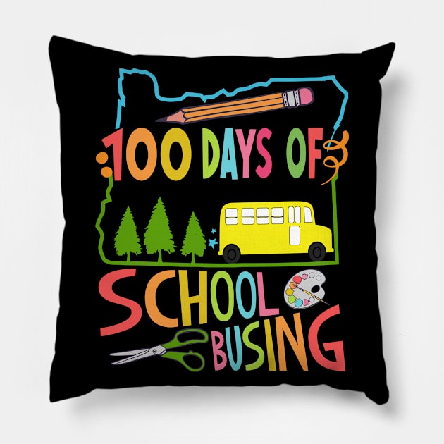 100 days of school busing 100th day of school gift for kids and teachers Pillow by BadDesignCo