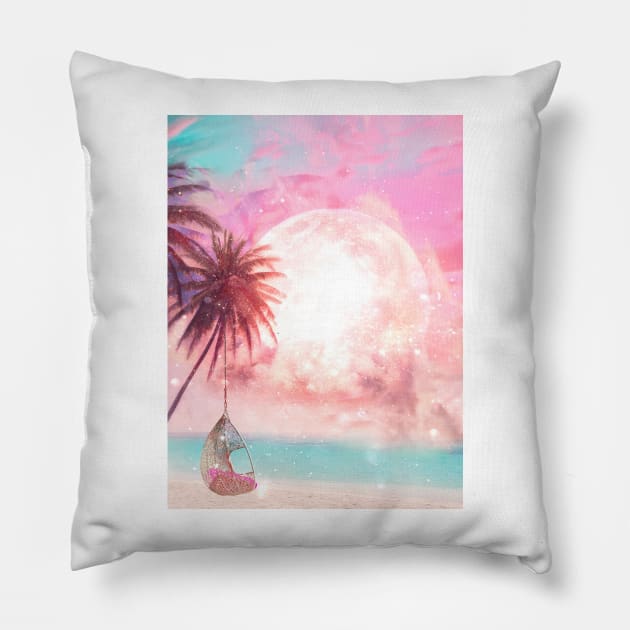 Pink Moon Rising Pillow by ArtByMissAbs