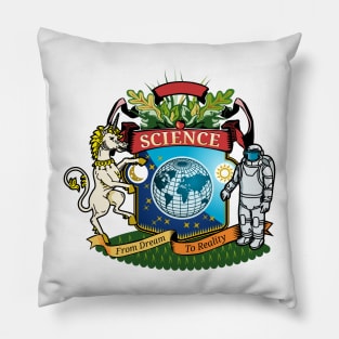 Coat of arms with globe, unicorn and astronaut Pillow