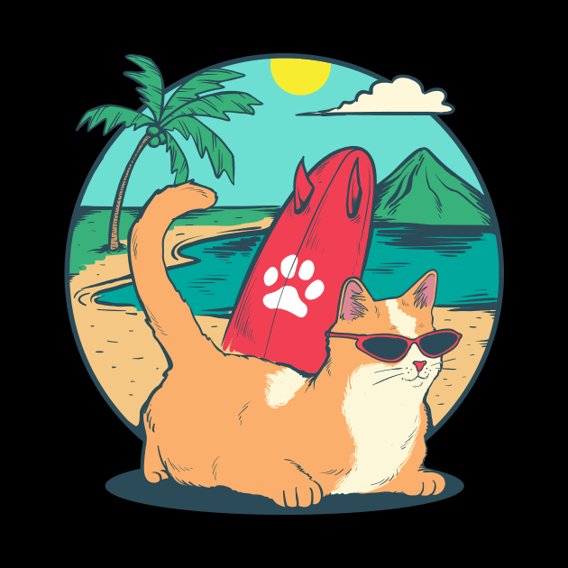 Summer Hawaii Beach Holiday Cat Surf Wave Coconut Vacation by anubis1986