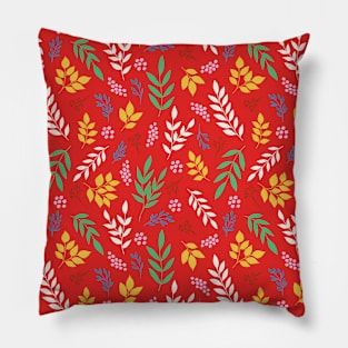 Pretty tiny leaves botanical pattern in red Pillow