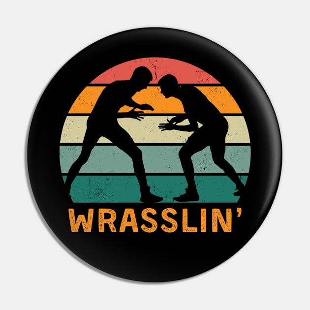 Wrasslin' Retro Sunset Pin by teecloud