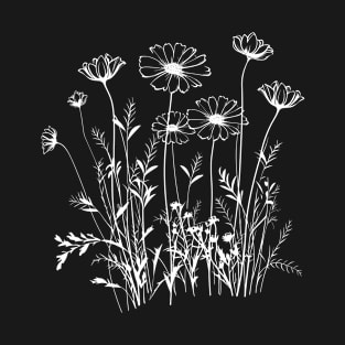 Wildflower Line Art White Floral T-Shirt T-Shirt