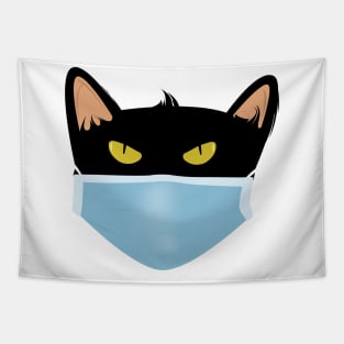 Black cat face wear face mask Tapestry