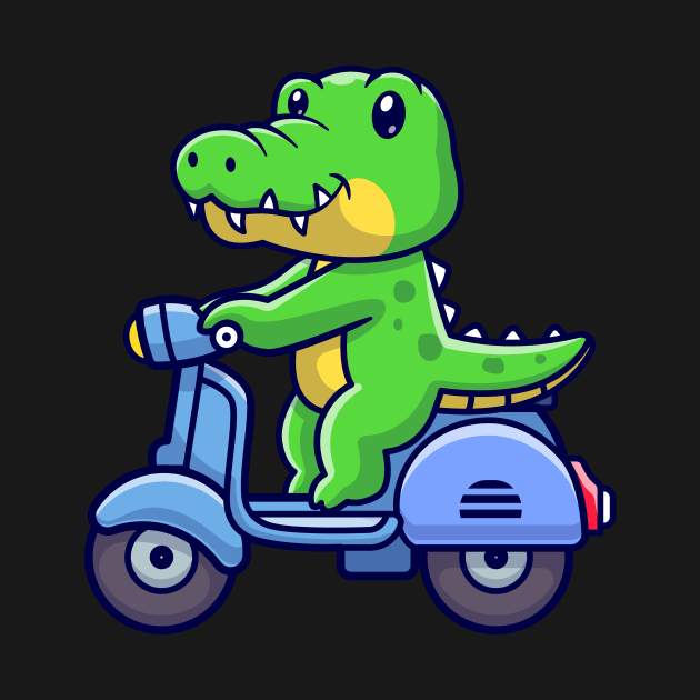 Cute Crocodile Riding Scooter Cartoon by Catalyst Labs