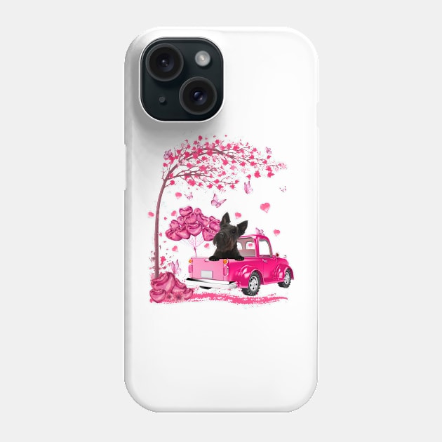 Valentine's Day Love Pickup Truck Scottish Terrier Phone Case by Vintage White Rose Bouquets