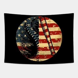 Men Vintage US American Flag Baseball 4th Of July Boys USA Tapestry