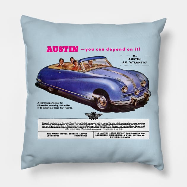 AUSTIN A90 ATLANTIC - advert Pillow by Throwback Motors