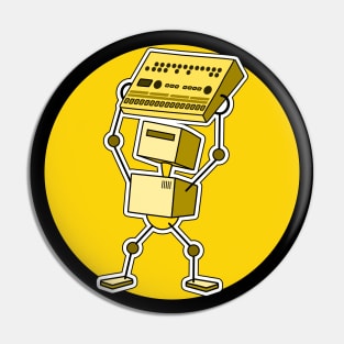 Robot Holding Drum Machine Yellow Tint Pin