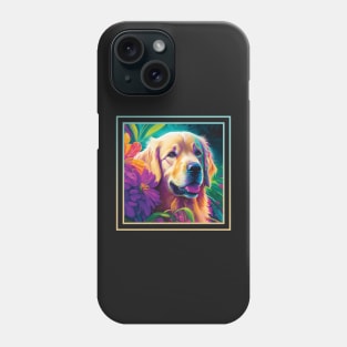 Thirsty Golden Retriever Floral Tropical Vibrant Digital Oil Painting Portrait Phone Case