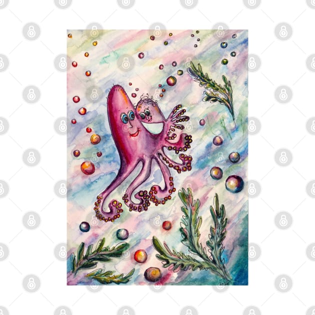 Pink Octopus Illustration by lisenok