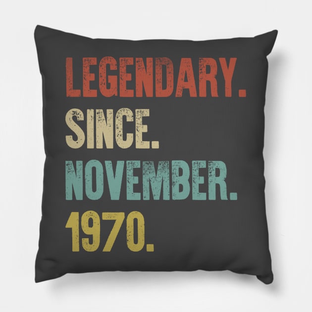 Retro Vintage 50th Birthday Legendary Since November 1970 Pillow by DutchTees