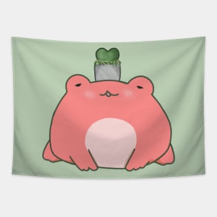 Chibi Frog With Succulent Plant (Red) Tapestry