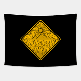 Road to the mountains - sign (yellow variant) Tapestry