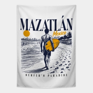 Vintage Surfing Mazatlan, Mexico // Retro Surfer Sketch // Surfer's Paradise Tapestry