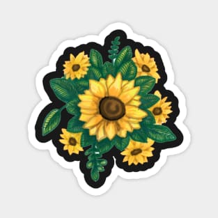 Cute Sunflower Bouquet Sticker Magnet