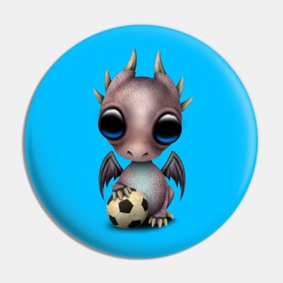 Cute Baby Dragon With Football Soccer Ball Pin