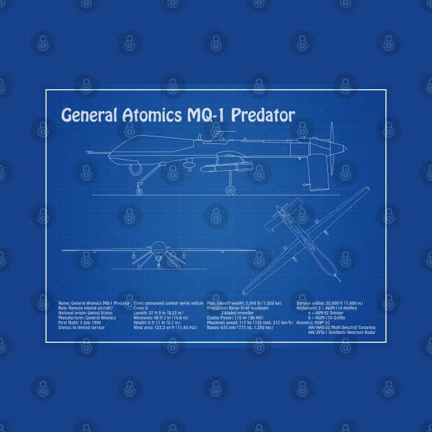 General Atomics MQ-1 Predator - Airplane Blueprint Plans - AD by SPJE Illustration Photography