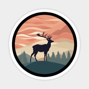 Deer Silhouette Emerald Forest Wanderlust Design Magnet