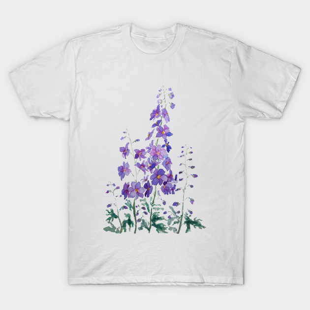 purple blue pink delphinium watercolor - Flower - T-Shirt