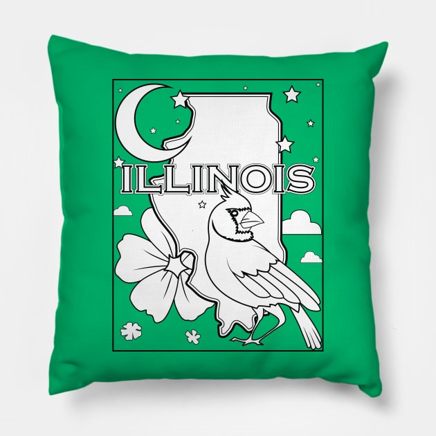 illinois state shape flower bird coloring page Pillow by LeapDaze