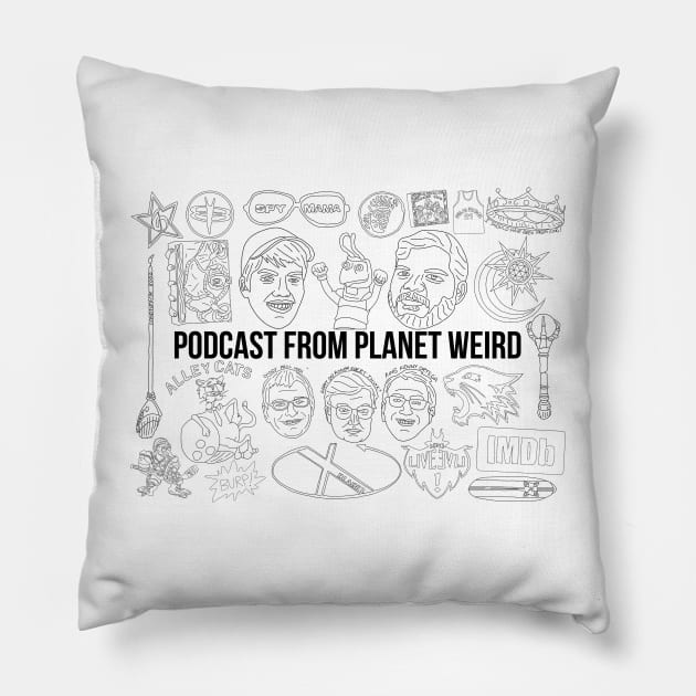 Doodles (black on white) Pillow by PlanetWeirdPod