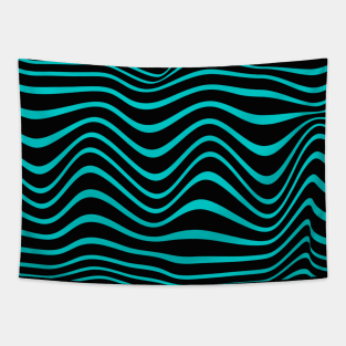 Light Blue and Black Waves Tapestry