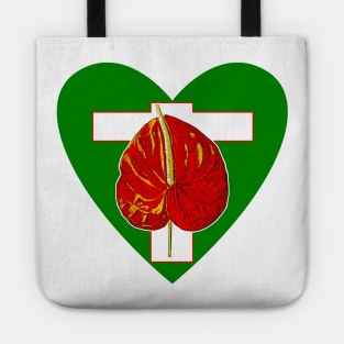 red flower and green heart Tote