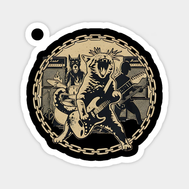Cat Playing Guitar Rock Star Rock and Roll Men Women Kids Magnet by SAMY
