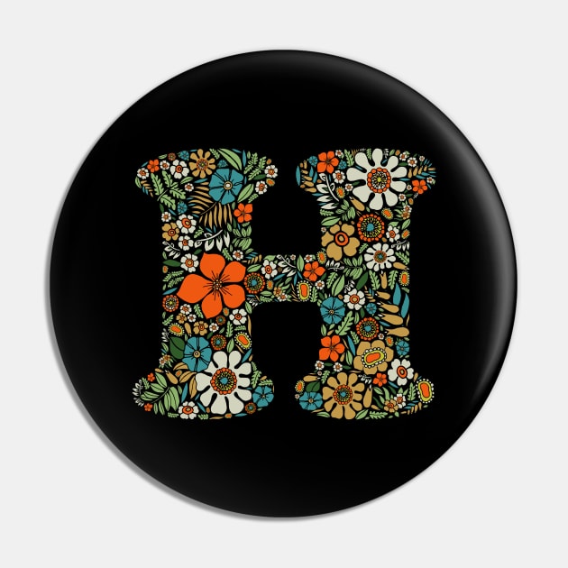 Hippie Floral Letter H Pin by zeljkica