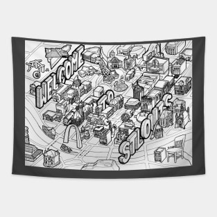 St Louis Arts Illustrated Map (Black Lines) Tapestry